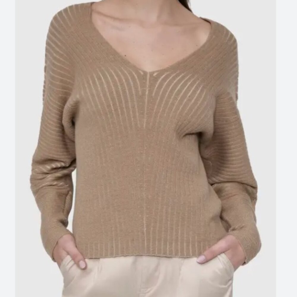 Women Ribbed Knit long sleeve Sweater Taupe SZ: XL